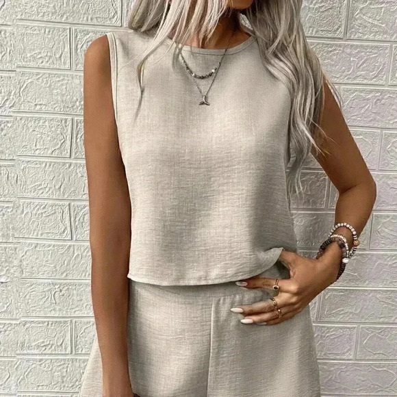 Apricot Casual Women's Solid Color Top And Shorts Set - Picture 4 of 6